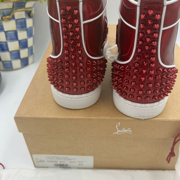 Men's Christian Louboutin, Lou Spike flat high top sneakers size 41 made Italy - Picture 6 of 11
